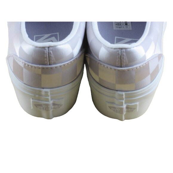 Vans Women\'s Classic Slip On Stackform Satin Check Lilac Platform Shoes Sizes